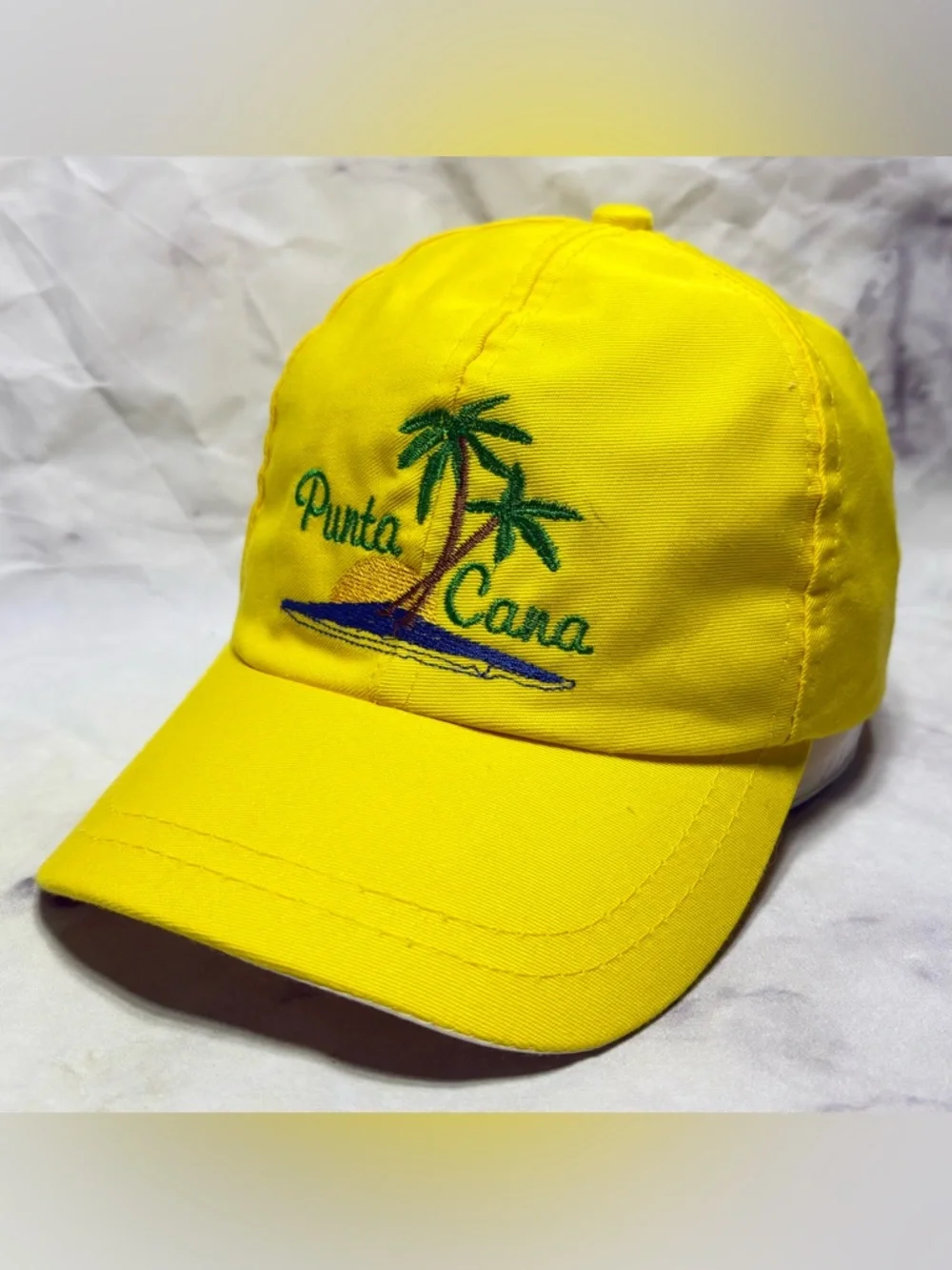 Vintage Yellow Punta Cana Embroidered Baseball Cap Beach Summer Bahamas - Picture 2 of 6